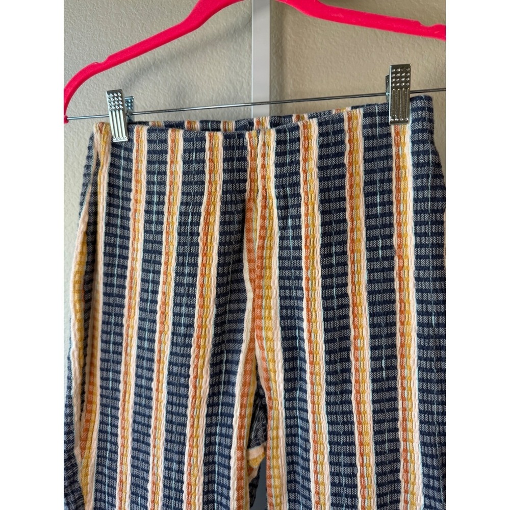 Free People XS Striped Flare Pants Blue Orange Textured High Waist Boho Retro - Picture 4 of 10